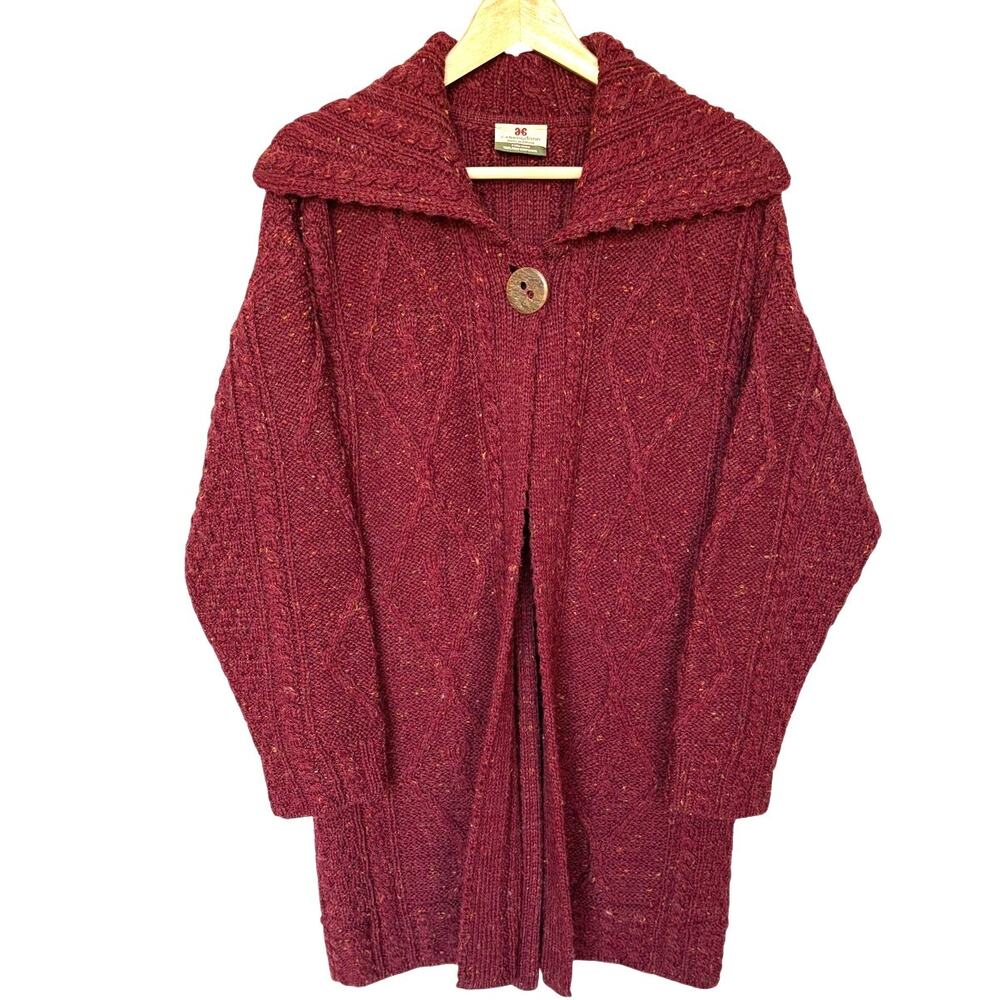 Carraig Donn Irish Wool Cable Knit Aran Line Line Fisherman Sweater Coat size M